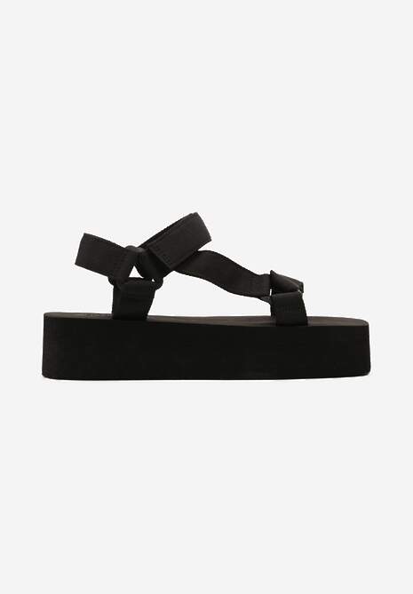 Czarne Sportowe Sandały Zapinane na Rzep z Piankową Platformą Terith