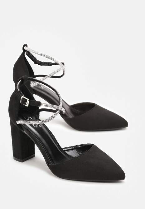 Czarne Czółenka na Kwadratowym Słupku ze Sprzączką Kossi