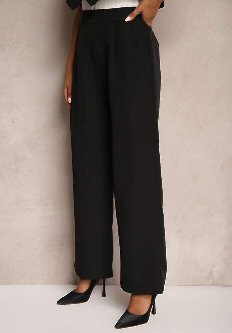Czarne Szerokie Spodnie w Eleganckim Stylu Hanessame
