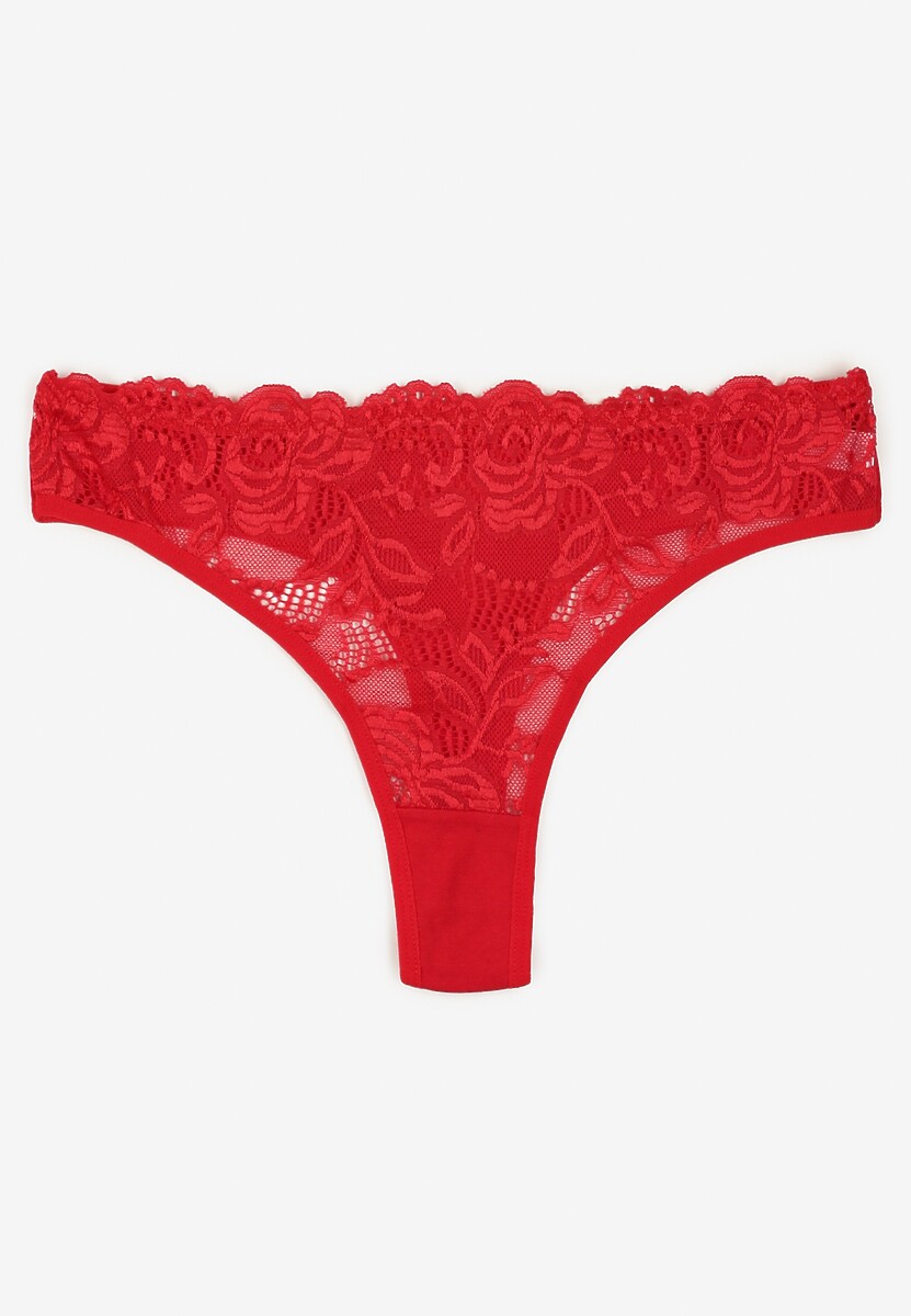 Czerwone Bawełniane Majtki Stringi z Koronką Ilwedana