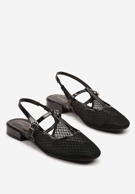 Czarne Sandały Vices Lakierowane Slingback z Siateczkową Cholewką Mairelite