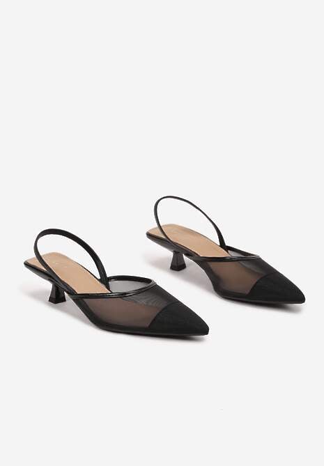 Czarne Sandały z Siateczki na Kaczuszce ze Szpiczastym Noskiem Helotina