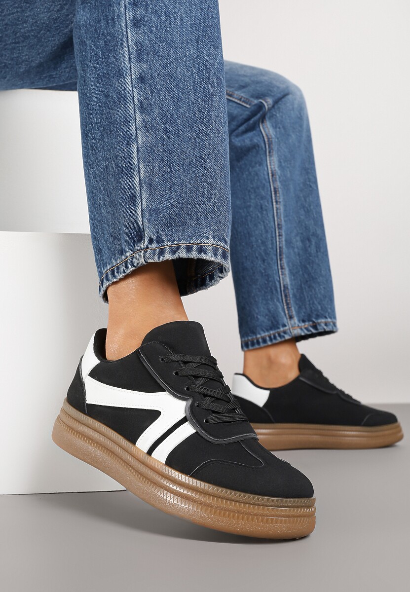 Czarne Sneakersy Tenisówki Ozdobione Geometrycznym Wzorem Shie