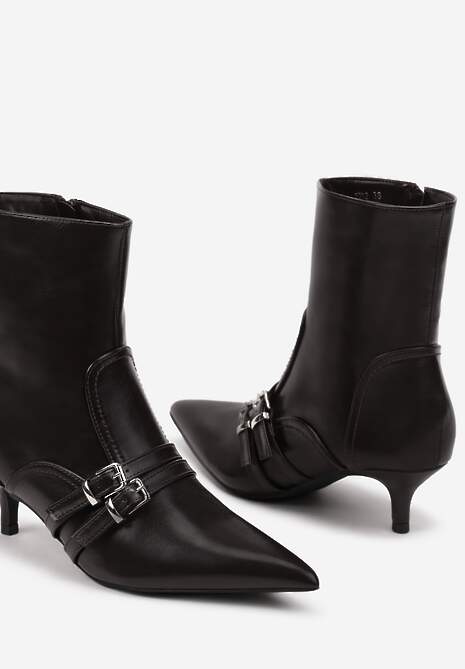 Brązowe Botki z Ozdobnymi Klamrami na Paskach i Obcasie Stiletto Liatria