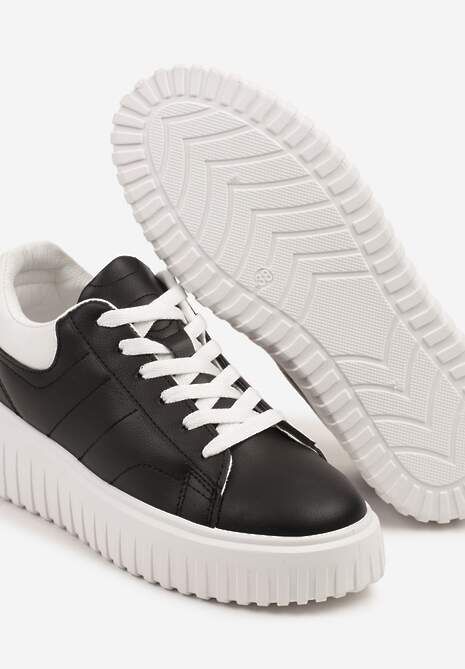 Czarno-Białe Sneakersy na Platformie Ozdobionej Tłoczonej Zdivona