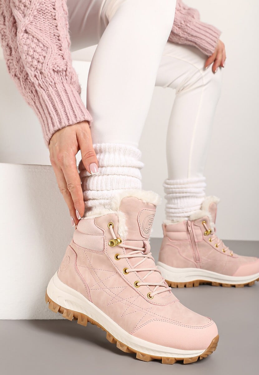 Jasnoszare Traperki na Tłoczonej Platformie ze Sznurowaniem Zinlatta