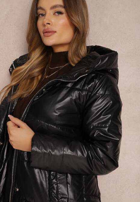 Czarna Kurtka za Kolano Pikowana Gasa