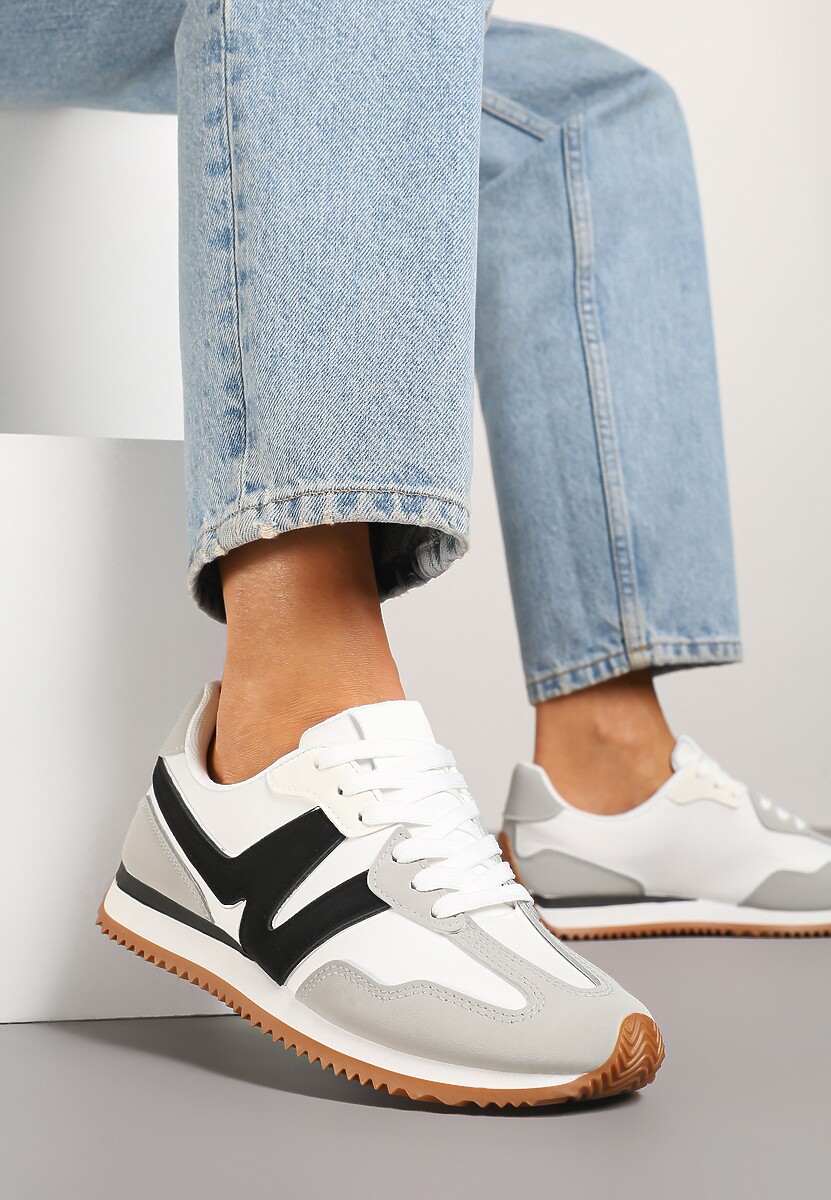 Szare Sneakersy z Geometrycznym Wzorem i Metaliczną Wstawką Zolio