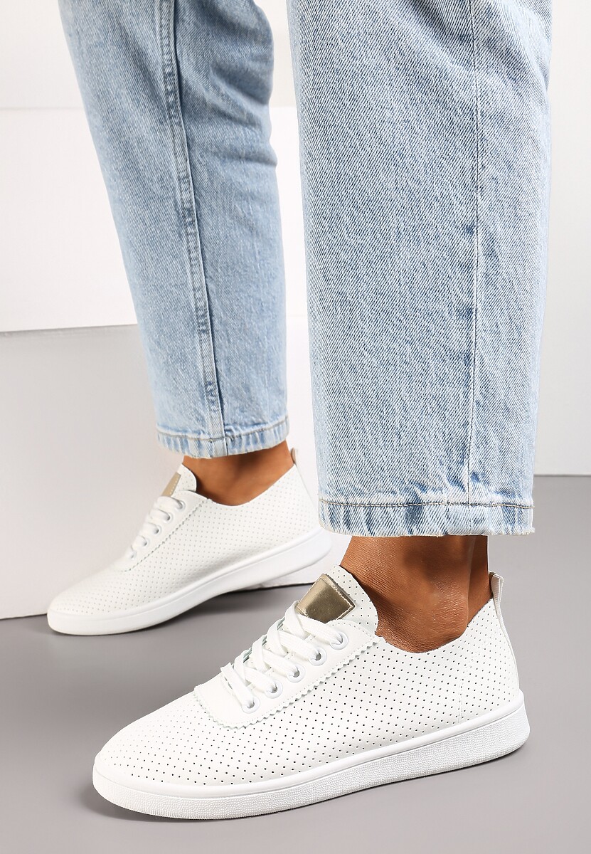 Biało-Złote Tenisówki przed Kostkę z Perforacją Rineli