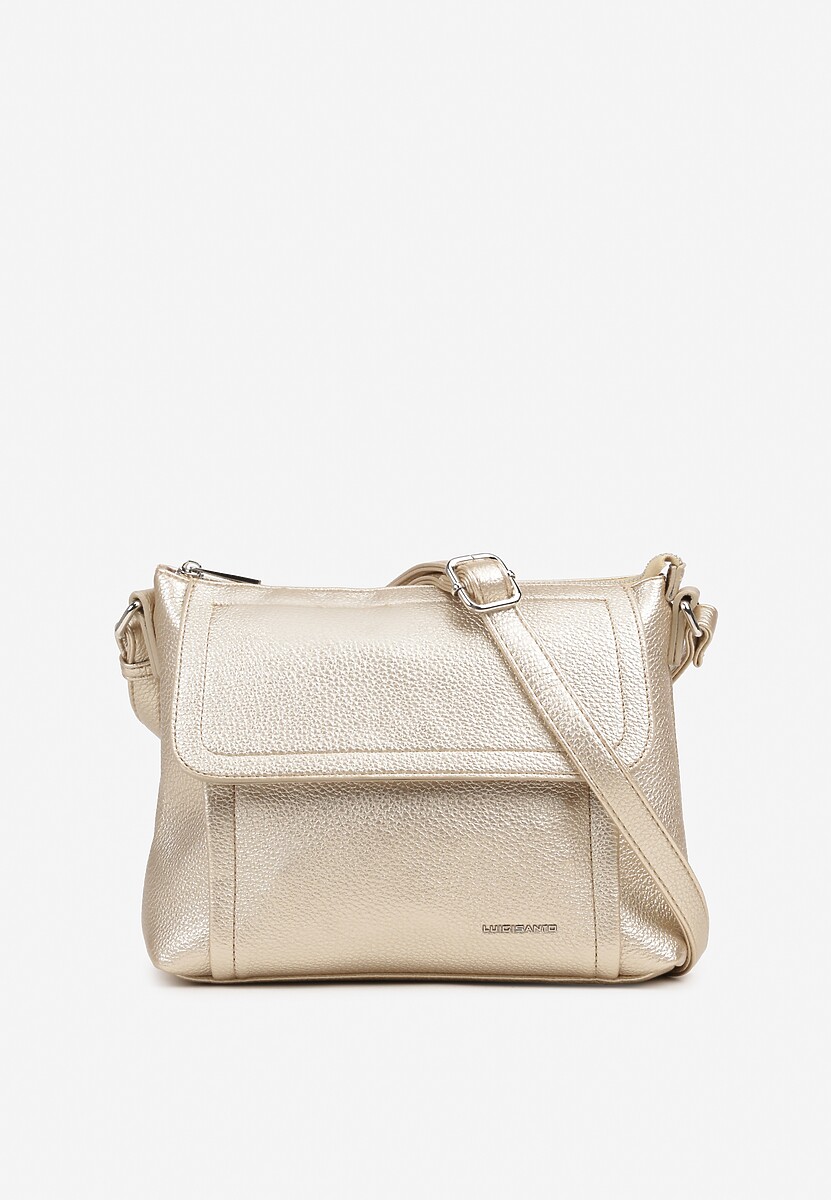 Złota Torebka Typu Listonoszka z Klapą i Regulowanym Paskiem Wynzedi