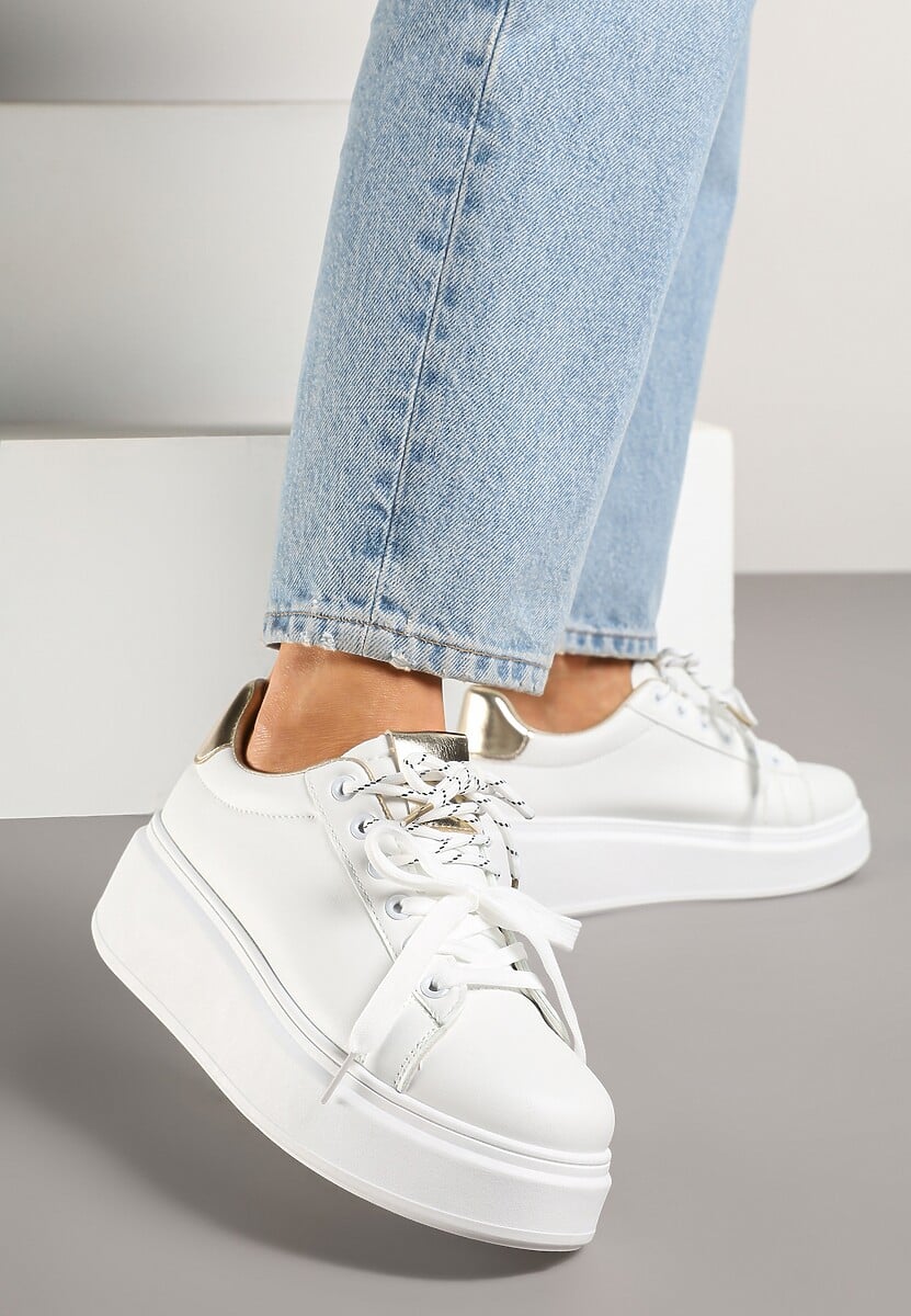 Biało-Złote Sneakersy z Podwójnym Sznurowaniem Zdivoria