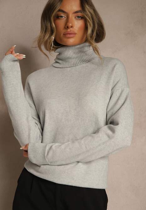 Szary Golf z Dodatkiem Kaszmiru z Przeszyciami po Bokach Avenella