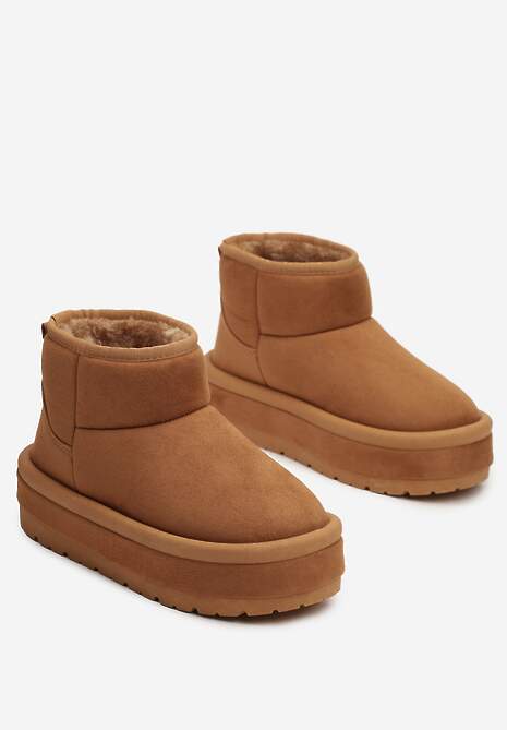 Brązowe Krótkie Śniegowce Wsuwane na Grubej Podeszwie Tinarella