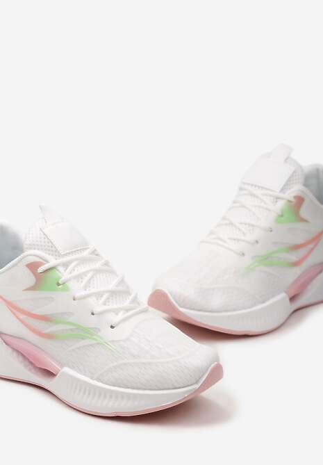 Biało-Różowe Buty Sportowe na Płaskiej Podeszwie ze Sznurowaniem Assah
