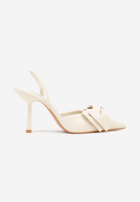 Beżowe Sandały na Szpilce Slingback Ozdobione Kokardą Terrafera