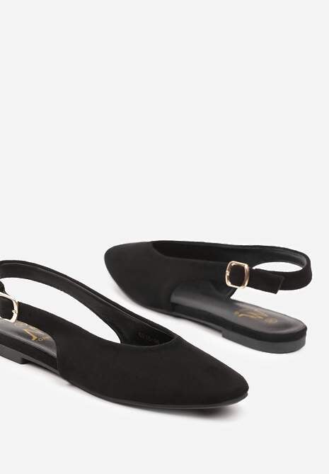 Czarne Sandały z Okrągłym Noskiem i ze Sprzączką Laniswen