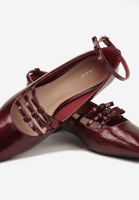 Bordowe Czółenka Lakierowane Vices Mary Jane z Wkładką ze Skóry Naturalnej Rilunea