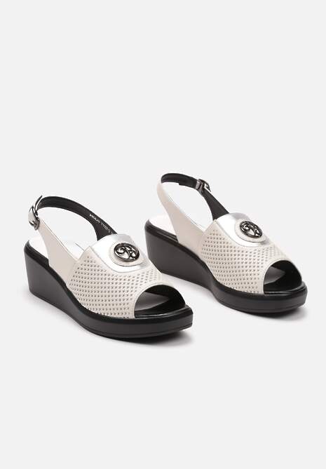 Beżowe Sandały ze Skóry na Lekkim Koturnie Odelle