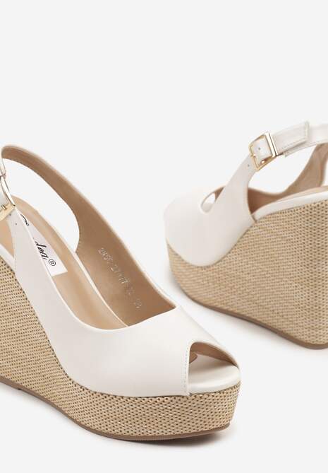Białe Sandały na Platformie i Koturnie z Plecionką Eviliora