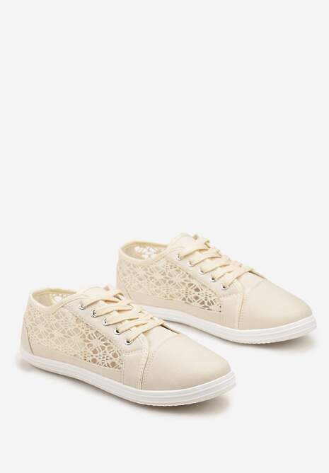 Beżowe Tenisówki z Ażurowymi Wstawkami Po Bokach Salessa