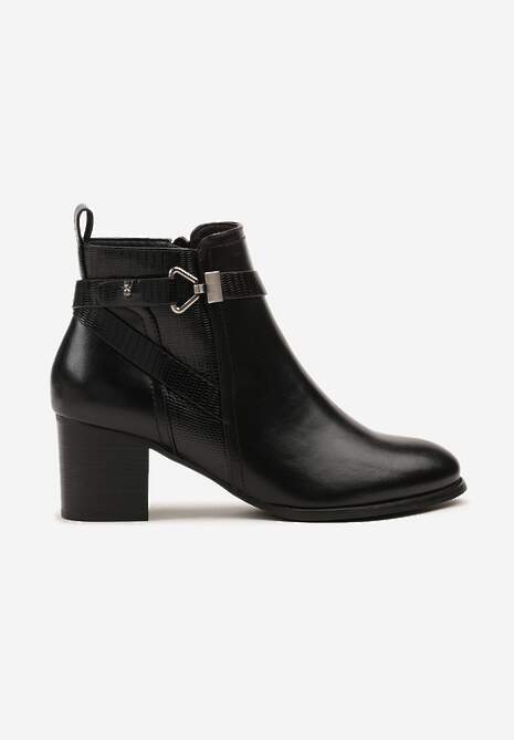 Czarne Botki na Słupkowym Obcasie z Eleganckim Zdobieniem przy Cholewce Tulaneira