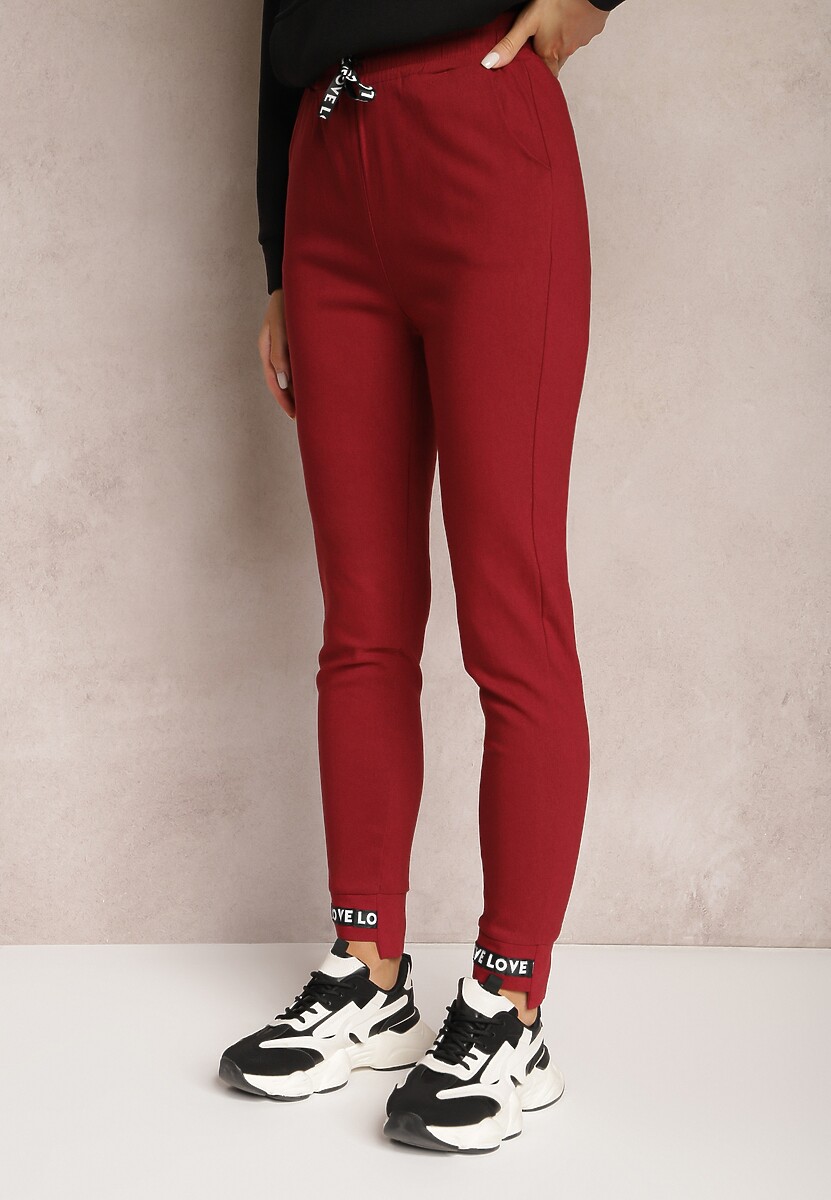 Bordowe Spodnie Bawełniane z Gumką w Pasie Bulara