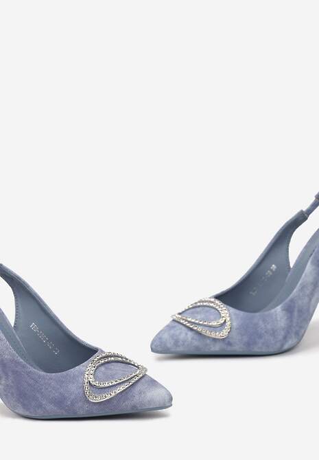 Niebieskie Sandały na Szpilce z Otwartą Piętą i Ozdobą w Cyrkonie Aignella