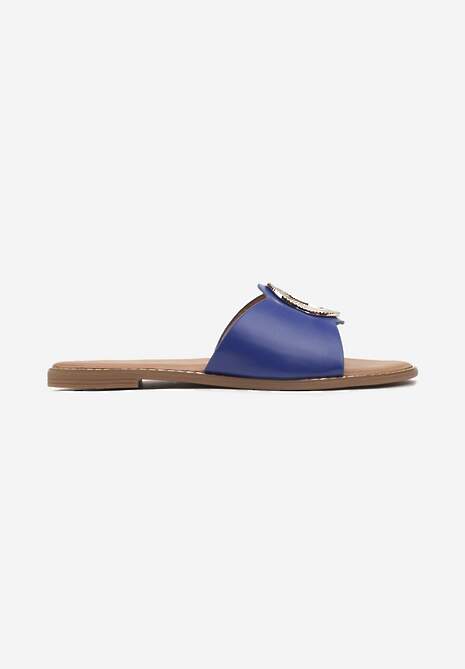 Niebieskie Klapki z Okrągłą Złotą Aplikacją Valbia