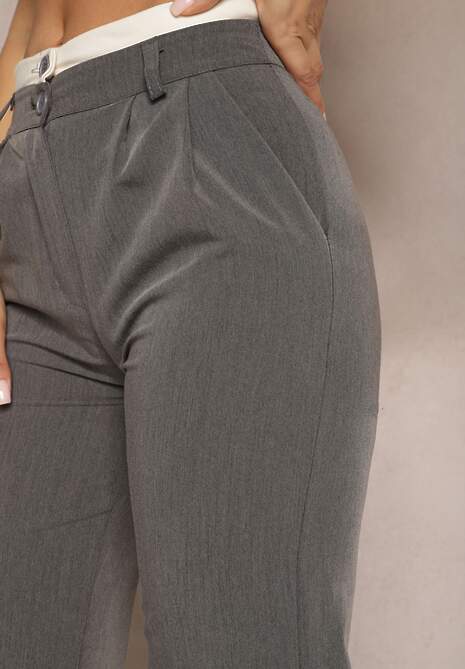Szare Spodnie Garniturowe High Waist z Przeszyciami Variola