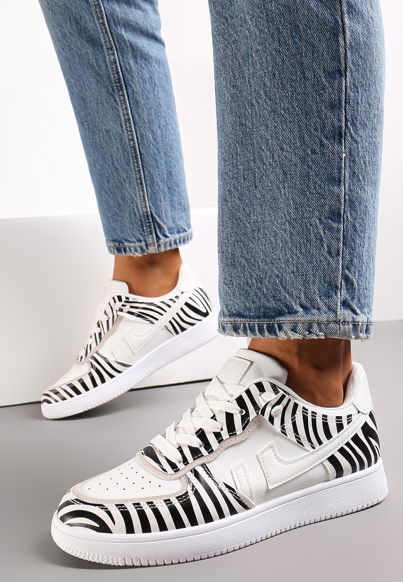 Biało-Czarne Sneakersy przed Kostkę z Sznurowaniem Eleuteria