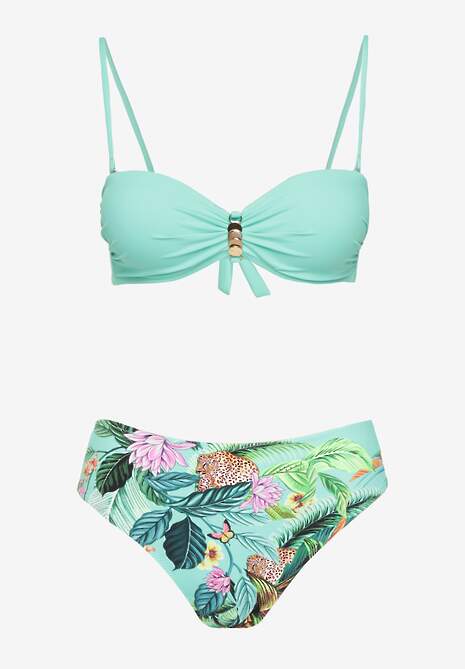 Zielono-Niebieskie Bikini Majtki Figi i Biustonosz z Metalicznymi Aplikacjami Natorea