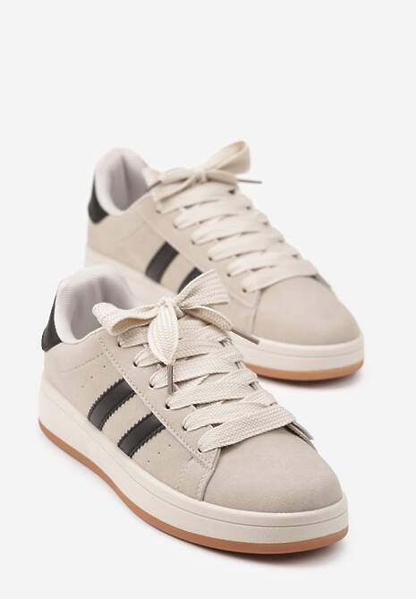 Beżowo-Czarne Sneakersy z Geometrycznym Wzorem Rillomia