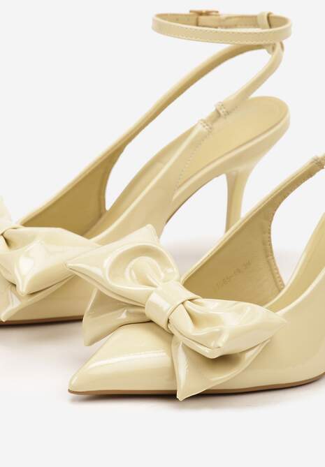 Żółte Sandały na Szpilce Vices z Dużą Kokardką Bez Pięty Velozia