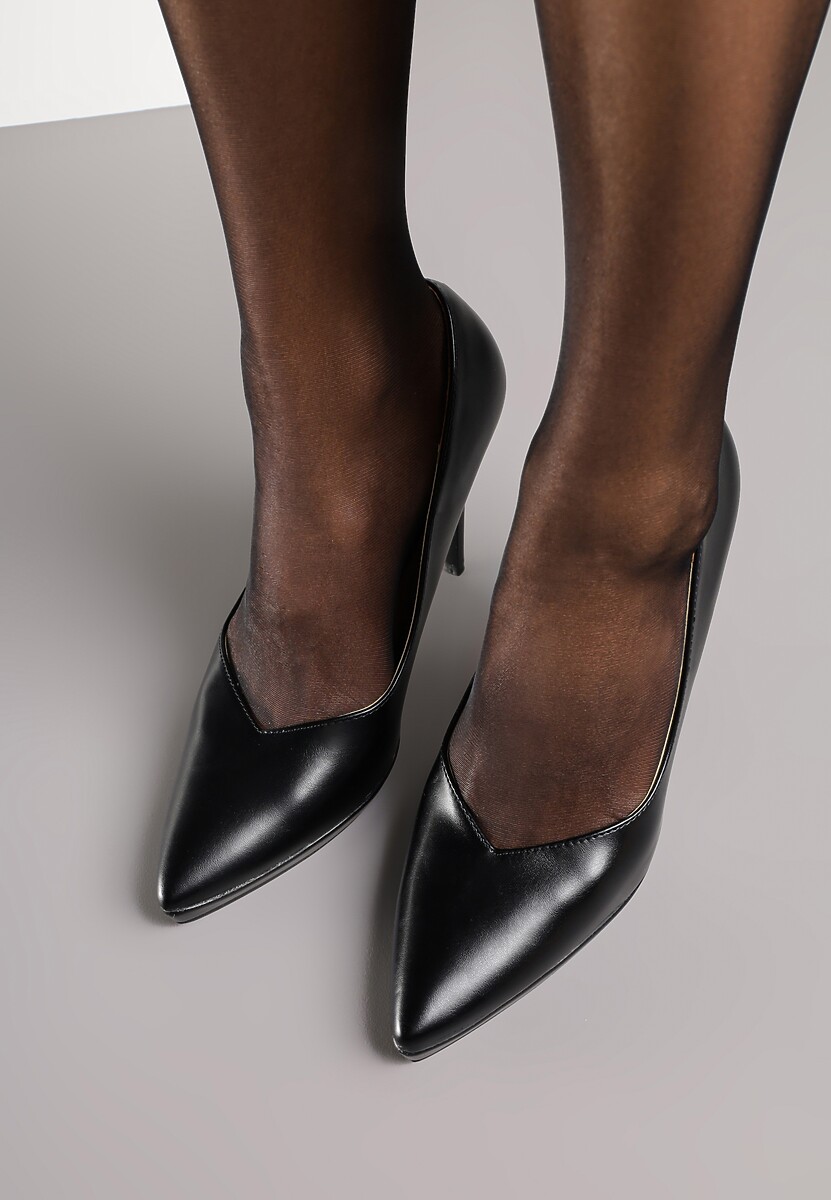 Czarne Szpilki Vices na Grubej Podeszwie z Wkładką ze Skóry Naturalnej Ahrrie