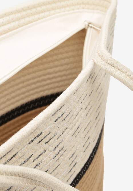 Beżowa Duża Torebka Tote z Plecionej Bawełny Fai