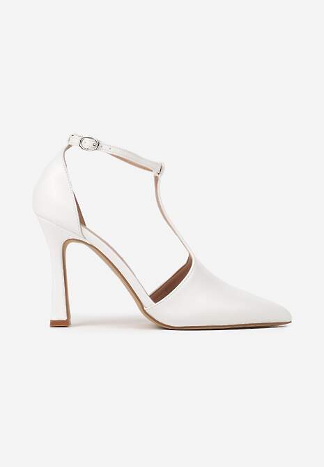 Białe Szpilki Ozdobione Paskiem Wokół Kostki Nelisia