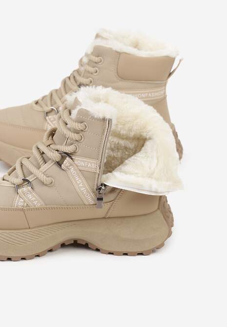 Ciemnobeżowe Sportowe Śniegowce Chunky na Platformie Ishweda