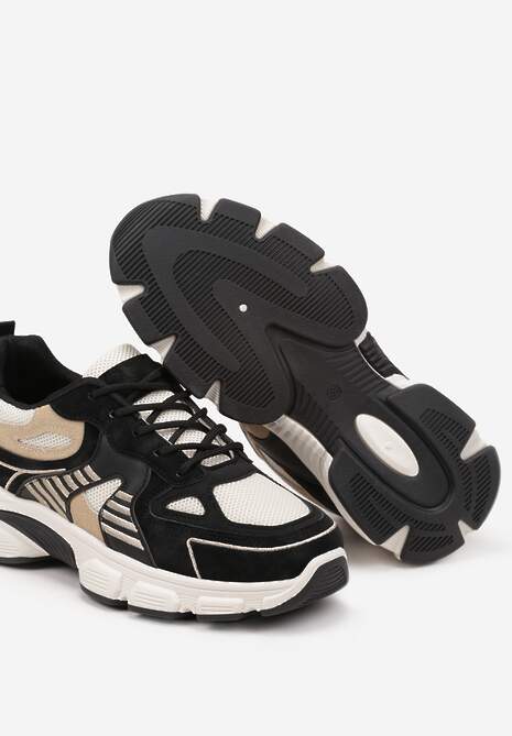 Czarno-Beżowe Sneakersy w Streetwearowym Stylu na Grubej Podeszwie Felethra