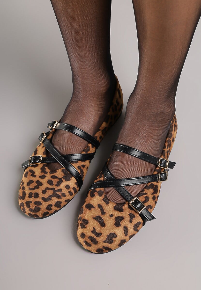 Panterkowe Balerinki Vices Mary Jane z Wkładką ze Skóry Naturalnej Rilomia