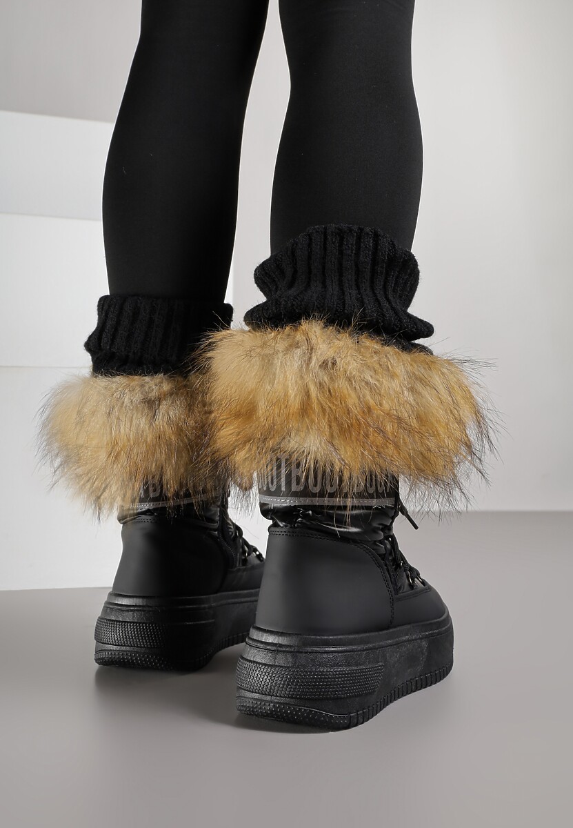 Czarne Śniegowce na Grubej Podeszwie z Futerkiem Uplift