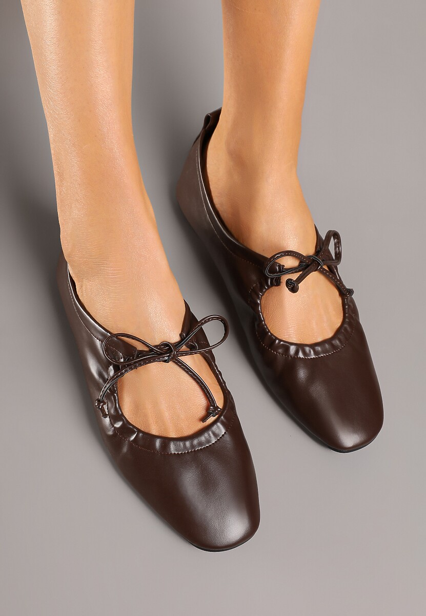 Brązowe Balerinki z Wiązaniem na Rzemyki Juliessa