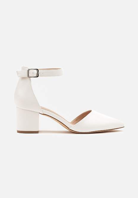Białe Czółenka Sandały Vices na Słupku ze Skórzaną Wkładką Ozdobione Brokatem Leanelith