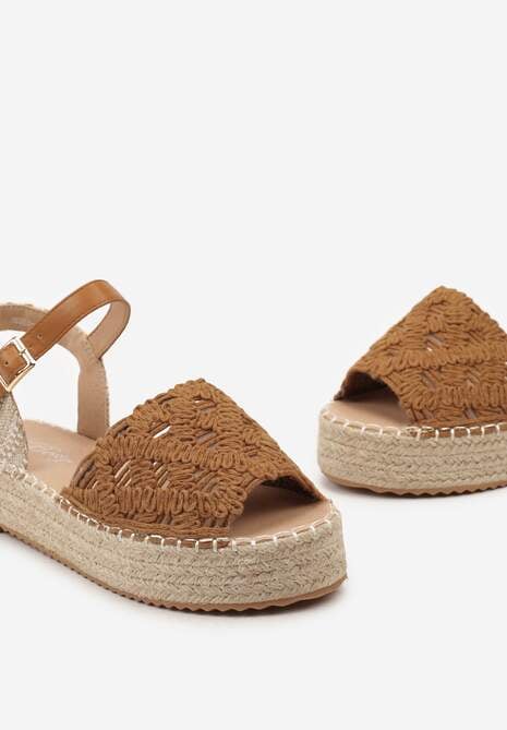 Brązowe Sandały Plecione w Stylu Espadryli na Platformie z Juty Garita