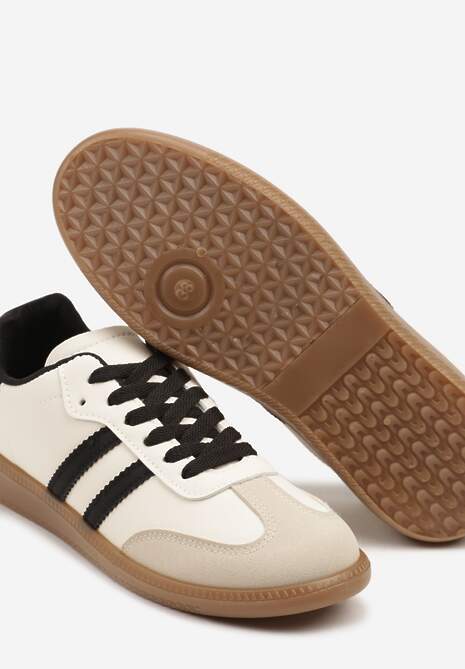 Beżowo-Czarne Casualowe Sneakersy na Płaskiej Podeszwie z Paskami Jereria