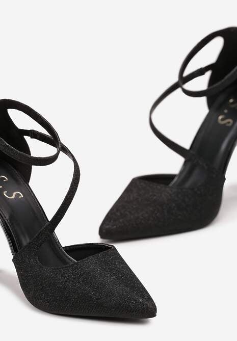 Czarne Połyskujące Sandały na Szpilce ze Szpiczastym Noskiem Serfina
