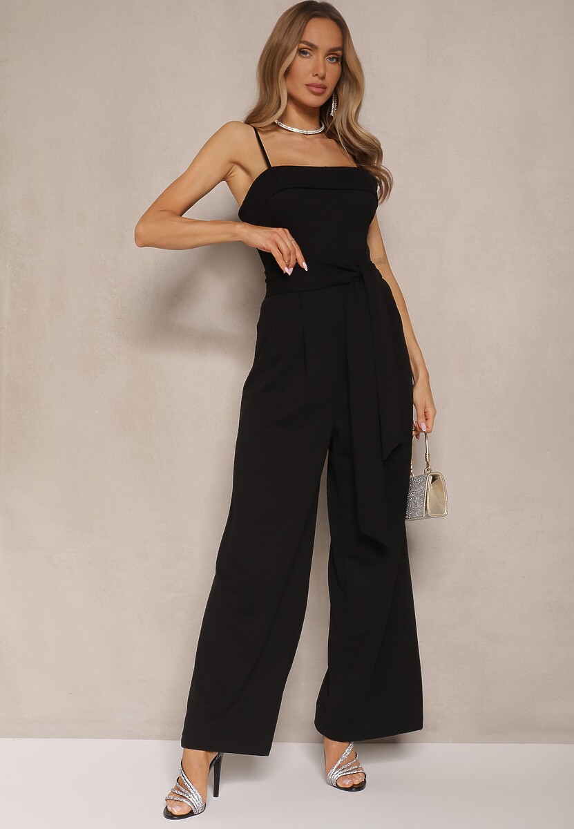 Czarny Taliowany Kombinezon z Paskiem Desine