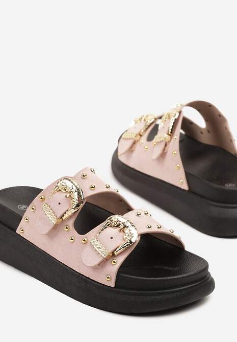 Różowe Klapki z Nitami i Klamrami Ravisi