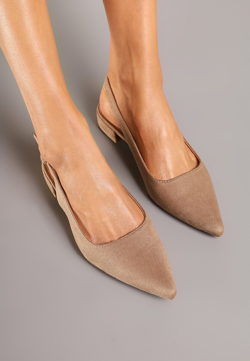 Ciemnobeżowe Sandały z Ekozamszu ze Szpiczastym Noskiem Terevelis