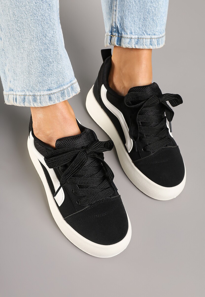 Czarne Sneakersy Kultowe Tenisówki na Grubej Podeszwie Nurisora