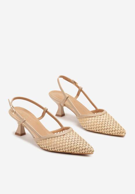Beżowe Sandały z Ażurowej Siateczki na Kaczuszce ze Szpiczastym Noskiem Morirra